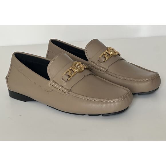 VERSACE Medusa Men\'s Taupe Leather Driver Shoes 11.5 US (44.5) 1009707 NIB $850 main image 11